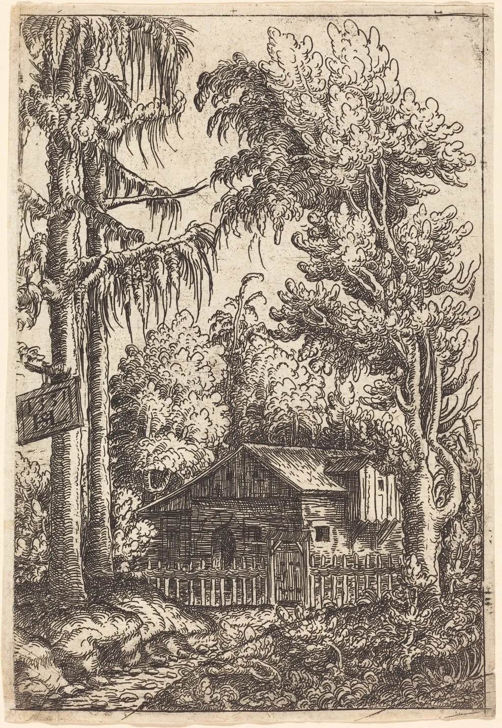 Landscape with View of a Farmer's Cottage, by Hanns Lautensack, ink, 1551