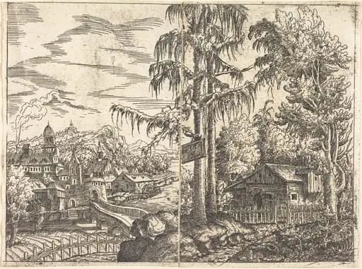 Landscape with View of a Farmer's Cottage and a Town near a River, by Hanns Lautensack