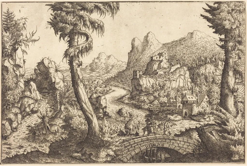 The Flight into Egypt, by Hanns Lautensack, ink, 1558