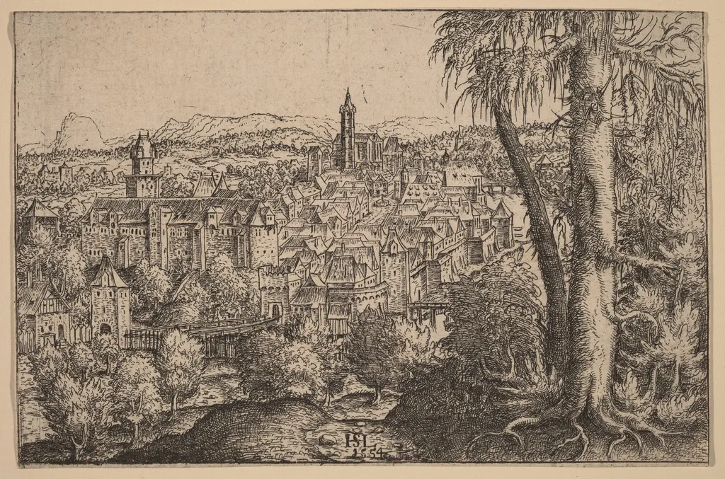 View of Steyr on Enns, by Hanns Lautensack, ink, 1554