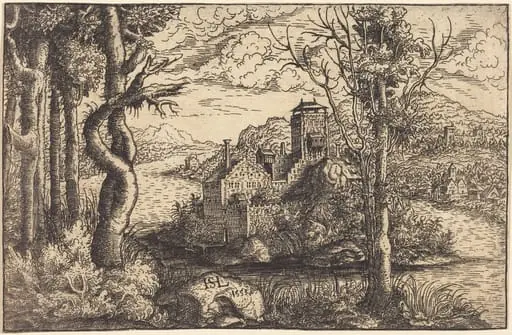 View on a River with a Castle on an Island, by Hanns Lautensack
