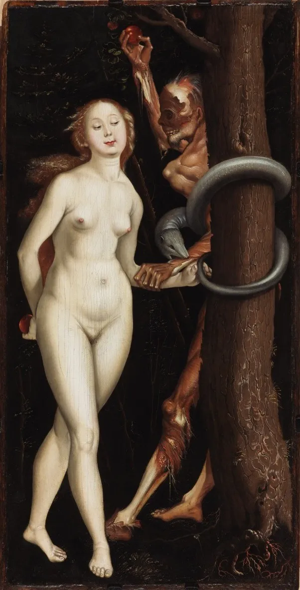Eve, the Serpent and Death, by Hans Baldung Grien, oil, 1510