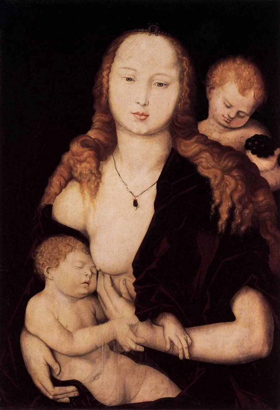 Mary with the Christ-child and an angel, by Hans Baldung Grien, oil, 1539
