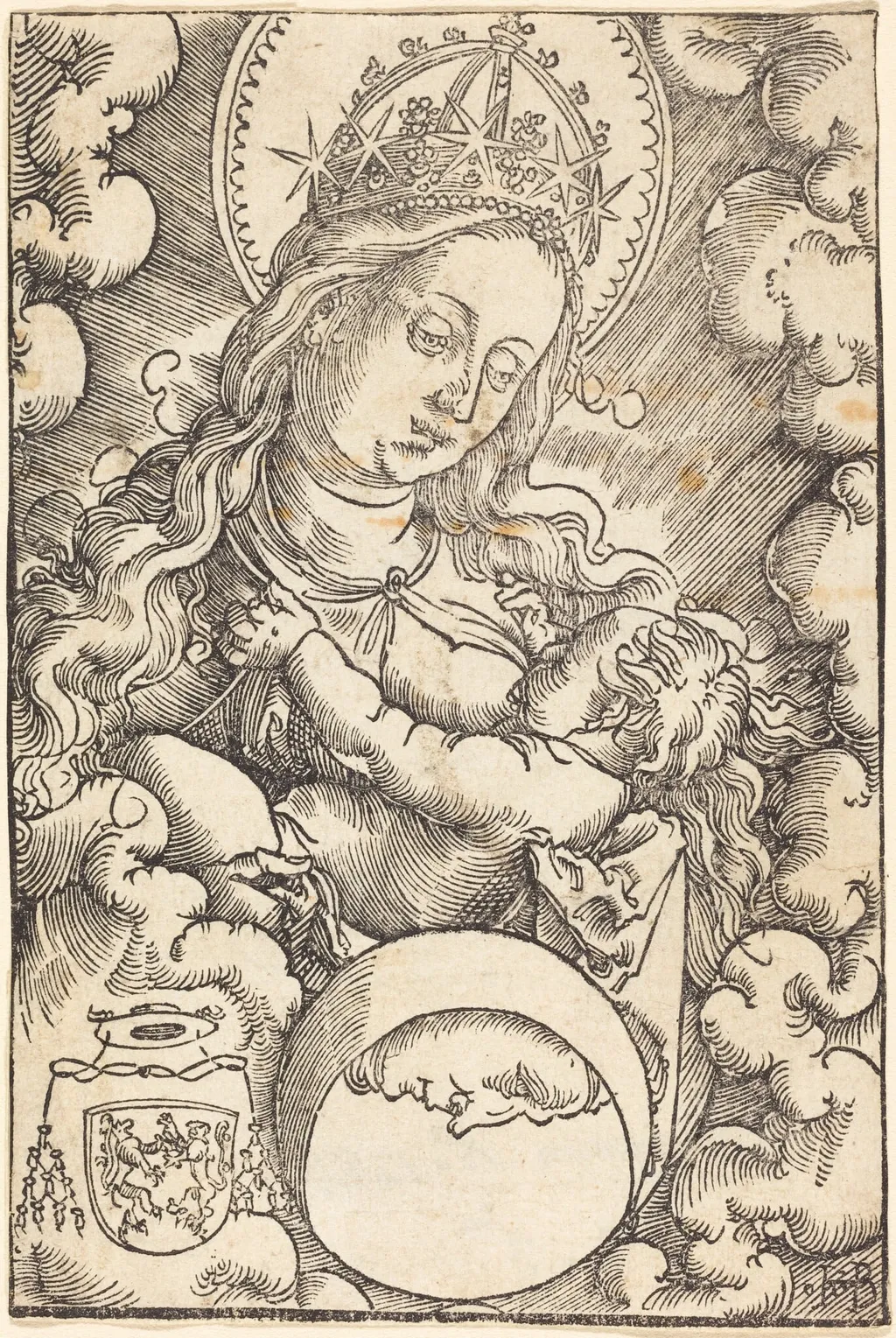 Virgin and Child in the Clouds, by Hans Baldung Grien, ink, 1514