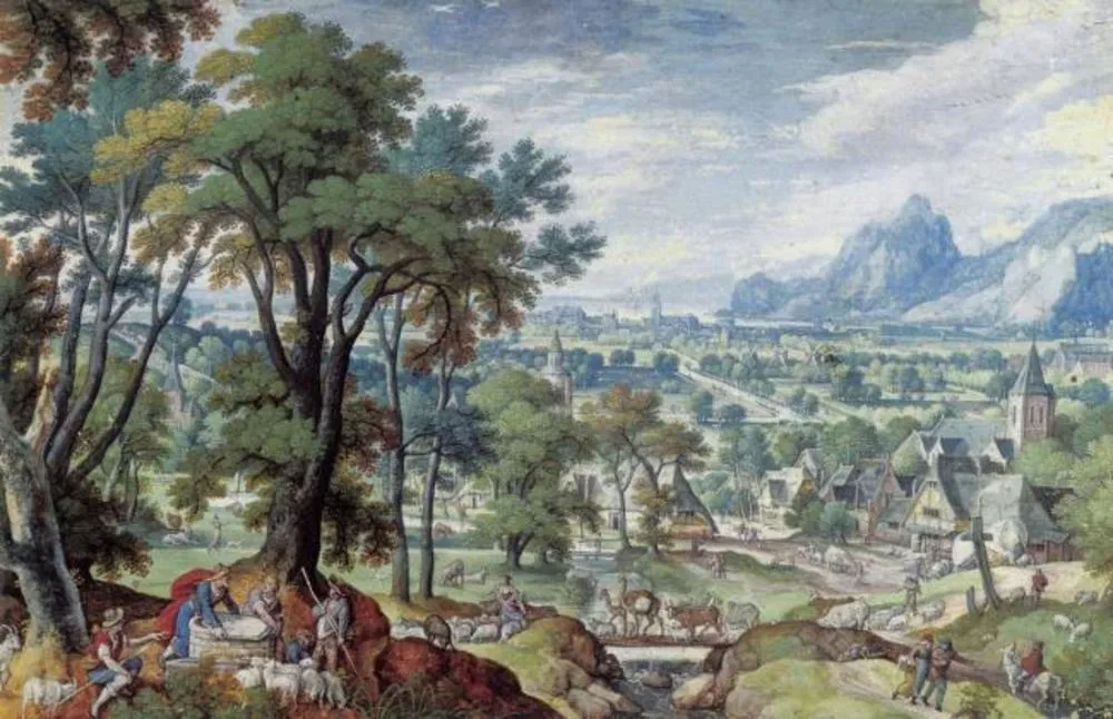 Landscape with Jacob at the Well, by Hans Bol, gouache