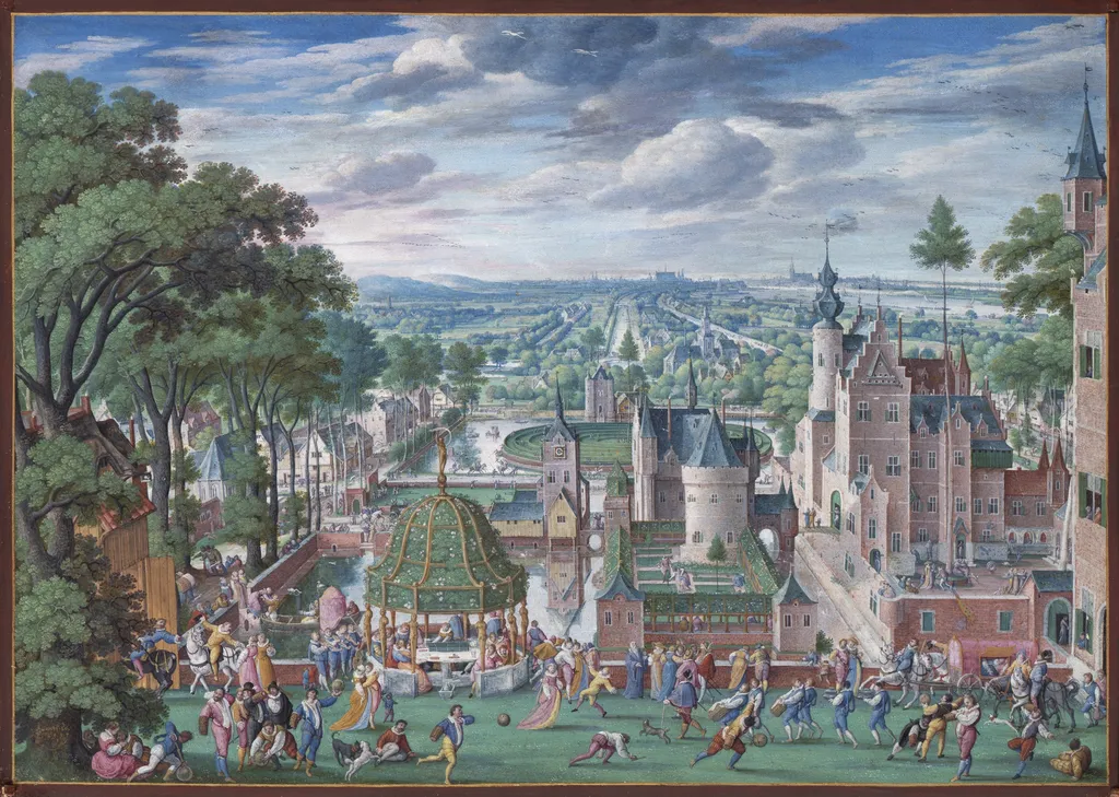 Parklandschaft mit Schloss, by Hans Bol, watercolor, 1595