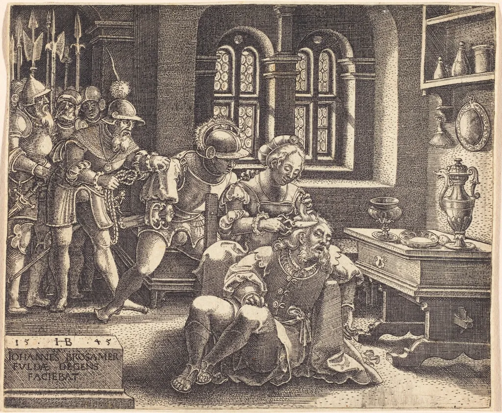 Samson and Delilah, by Hans Brosamer, ink, 1545