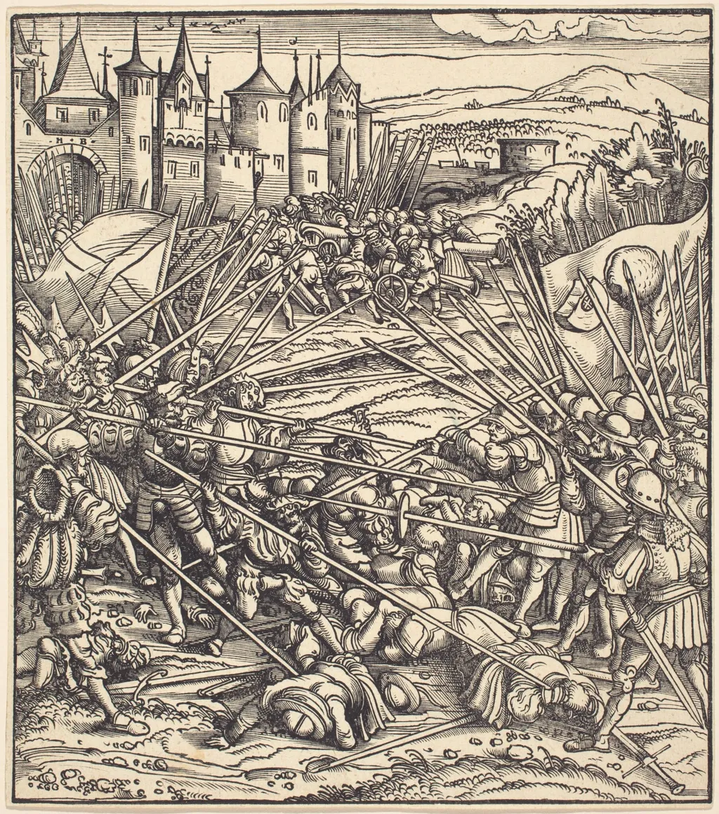 Battle of the Foot Soldiers with Lances, by Hans Burgkmair the Elder, ink, 1515