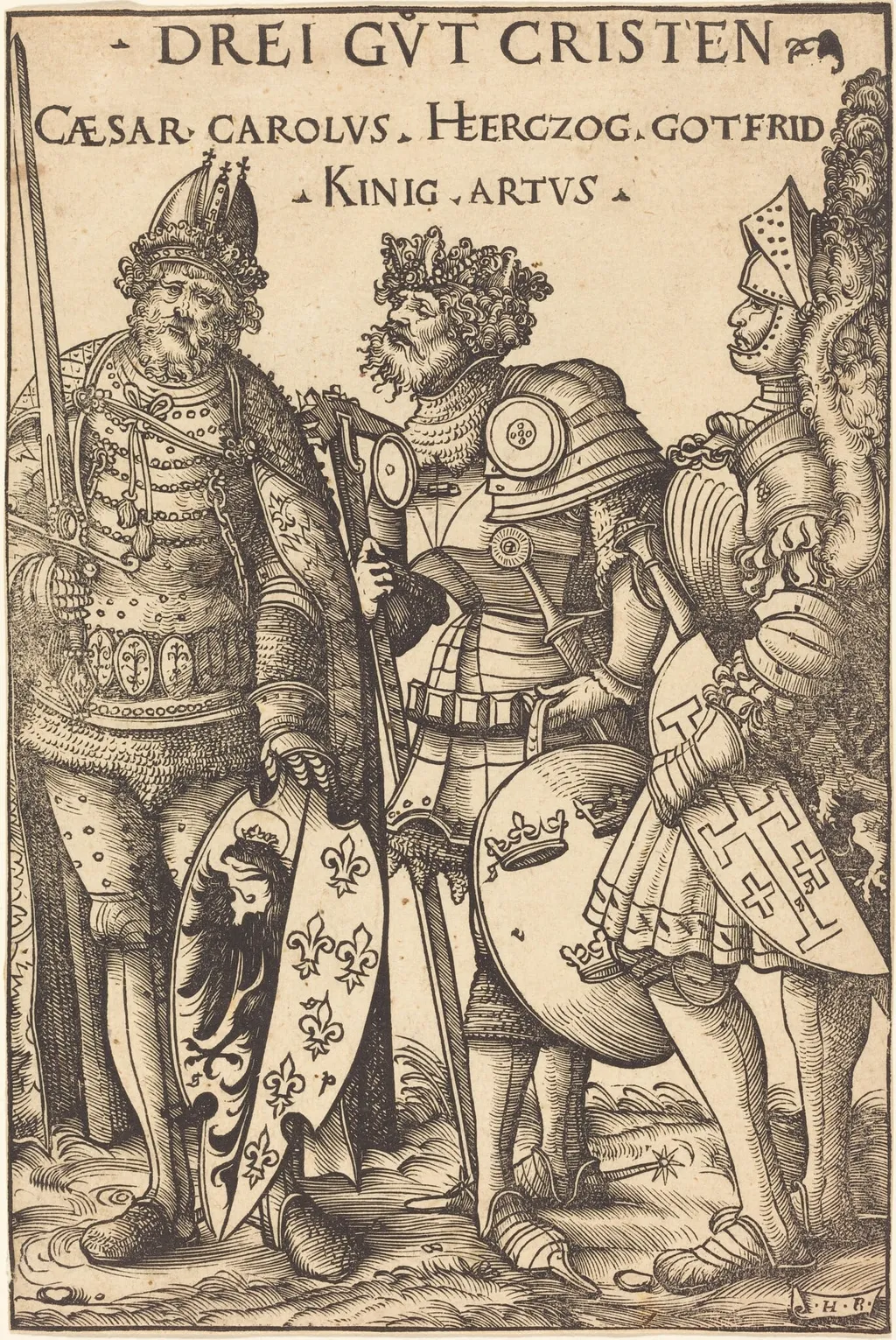Charlemagne, Arthur and Godfrey, by Hans Burgkmair the Elder, ink, 1516