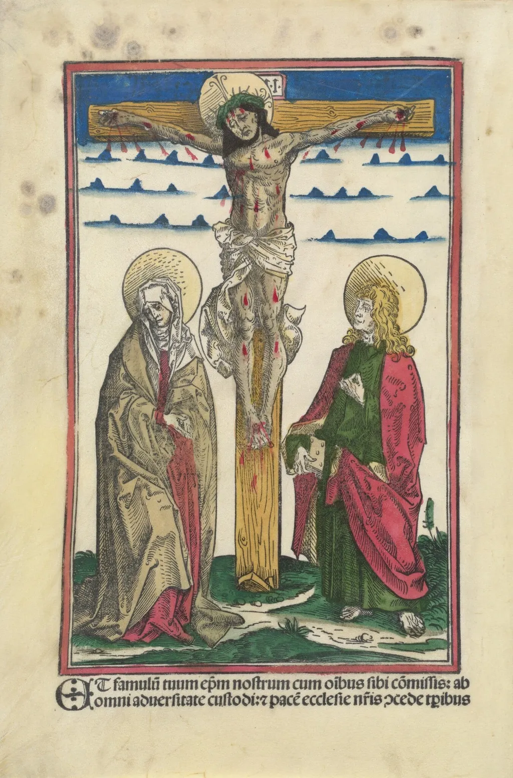 Christ on the Cross with the Virgin and Saint John, by Hans Burgkmair the Elder, ink, 1502
