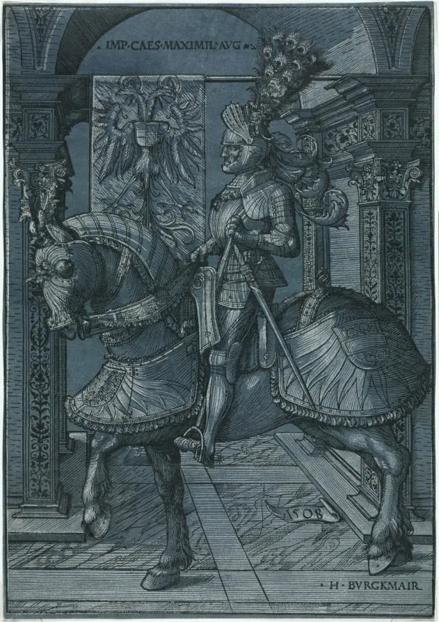 Equestrian Portrait of the Emperor Maximilian, by Hans Burgkmair the Elder, 1508