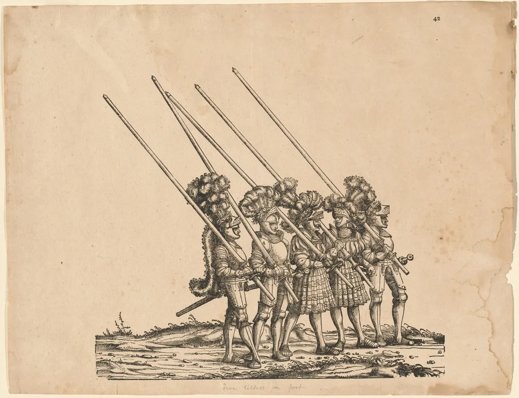 Five Tilters on Foot, by Hans Burgkmair the Elder, ink, 1517