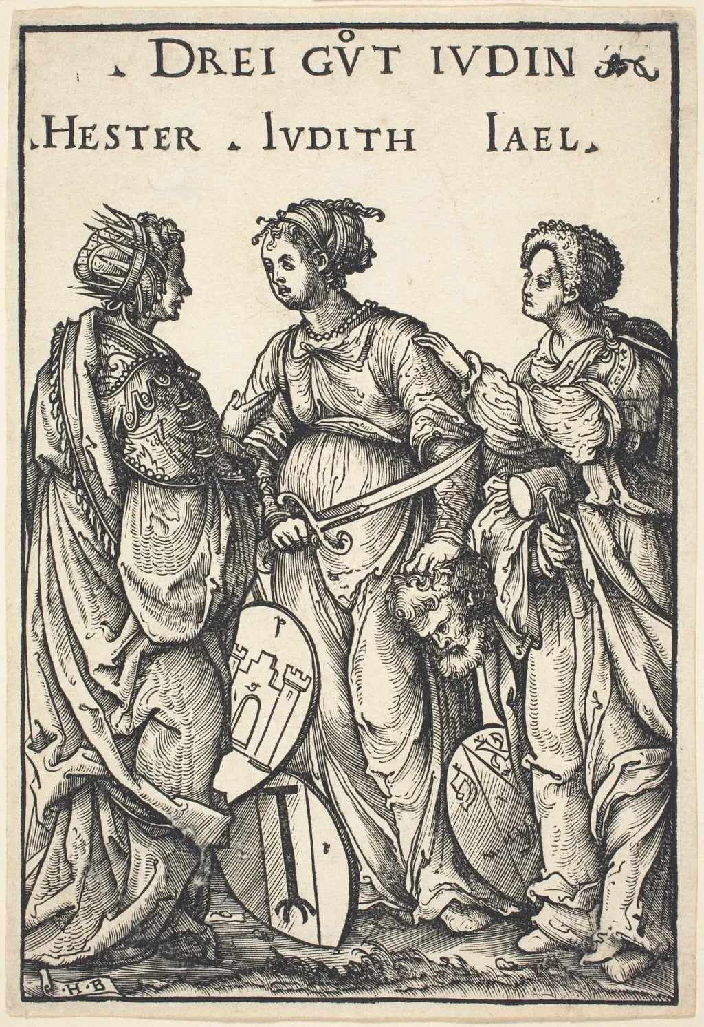 Hester, Judith and Jael, by Hans Burgkmair the Elder, ink, 1516