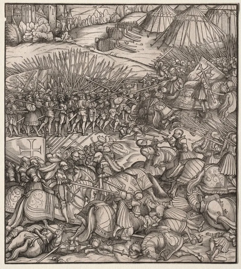How the French King made war on the King of Feuereisen in his realm and how the King of Feuereisen died in the battle, by Hans Burgkmair the Elder, 1514