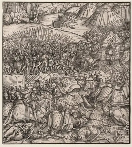 How the French King made war on the King of Feuereisen in his realm and how the King of Feuereisen died in the battle, by Hans Burgkmair the Elder