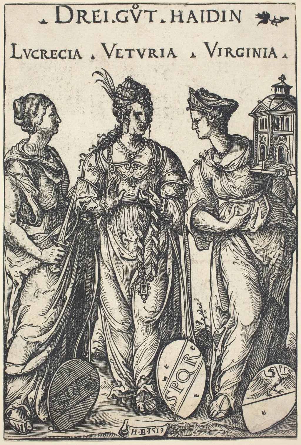 Lucretia, Veturia and Virginia, by Hans Burgkmair the Elder, ink, 1516
