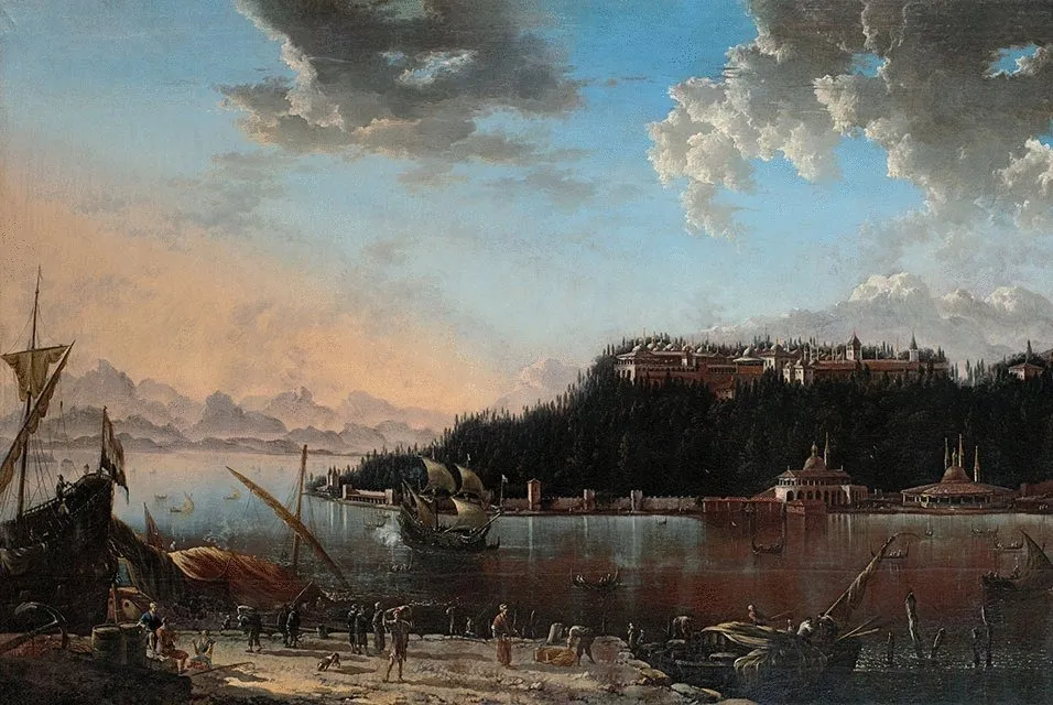 View of the Tip of the Seraglio with Topkapı Palace, by Hans de Jode, oil, 1659