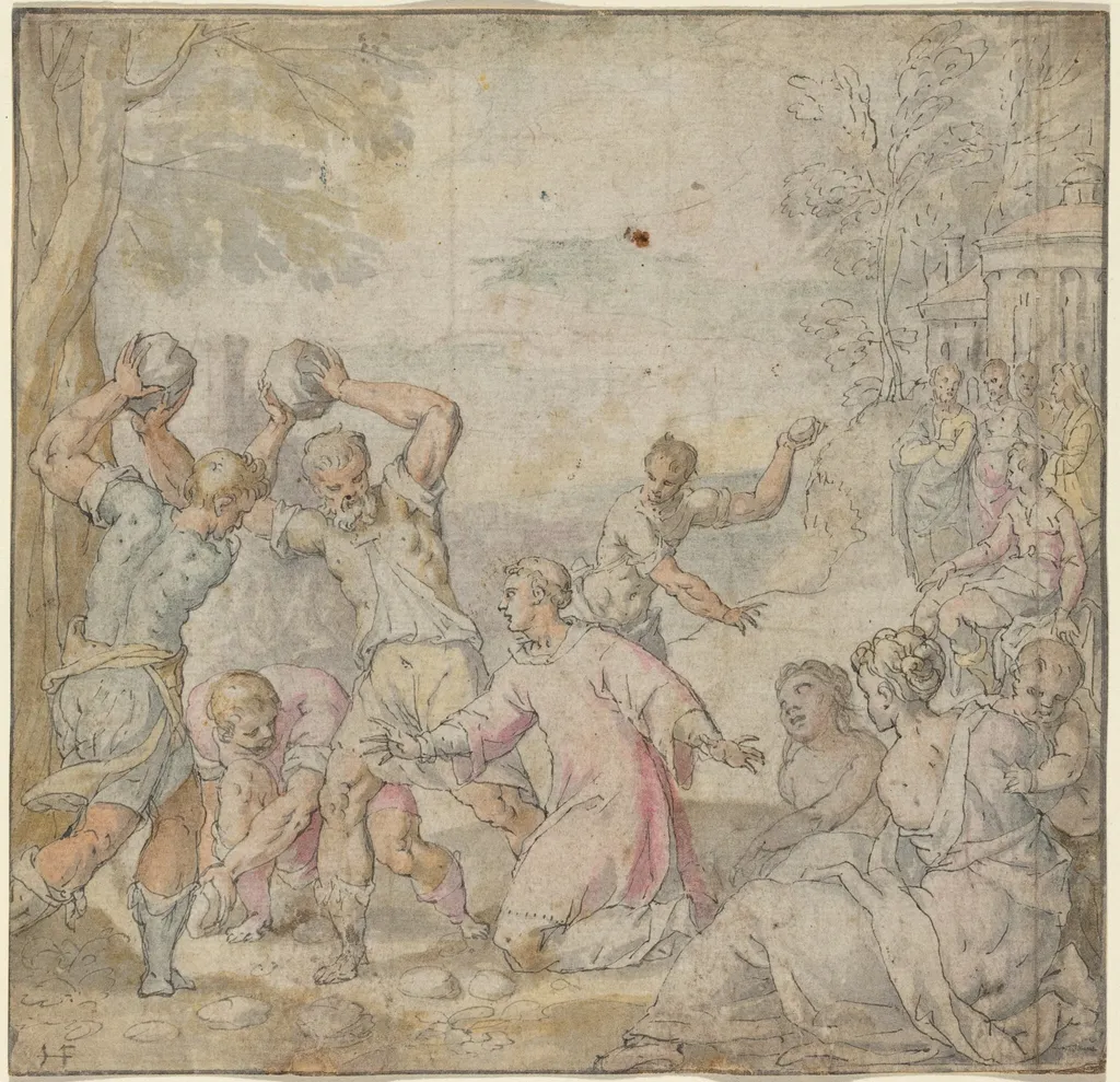 The Stoning of Saint Stephen, by Hans Freyberger, ink, 1610