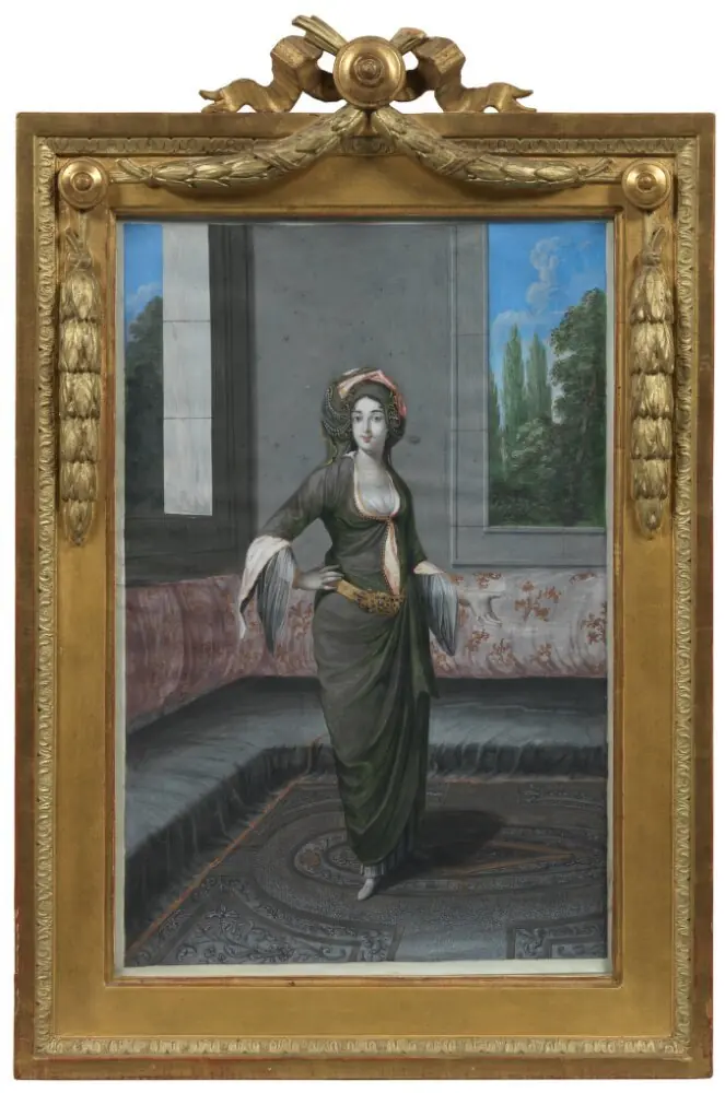 Turkiska sultanan, stående helfigur i interiör, by Hans Georg Müller
