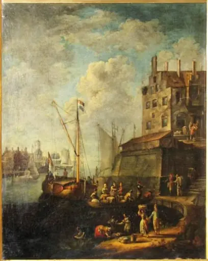Port și clădiri; pandant: Peisaj marin cu clădiri, by Hans Graf