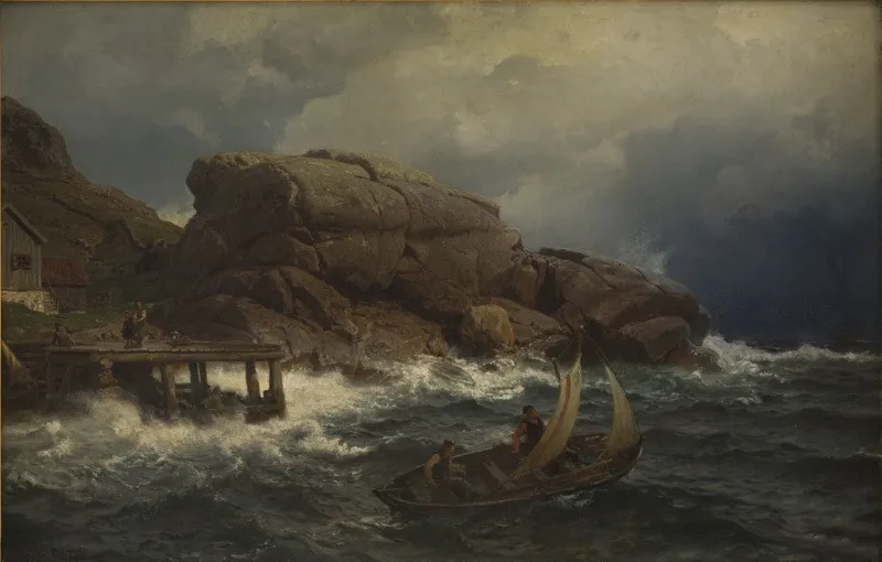 A Norwegian Seaport, by Hans Gude, oil, 1892