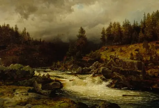 Koskinäkymä Norjassa, by Hans Gude