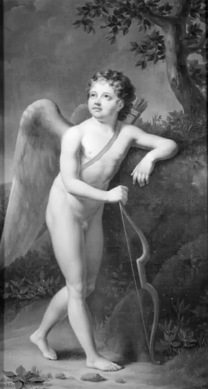 En stående amor i et landskab, by Hans Hansen
