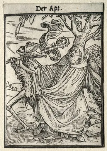 Dance of Death:  The Abbot, by Hans Holbein the Younger