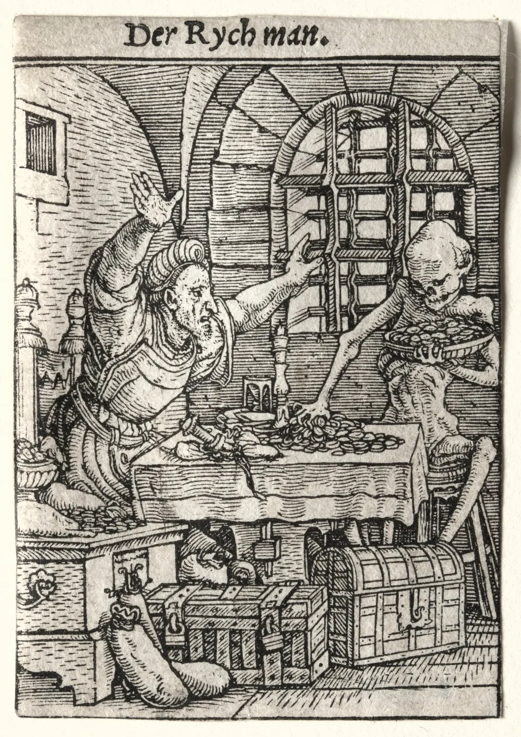 Dance of Death: The Miser, by Hans Holbein the Younger, 1526