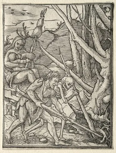 The Dance of Death: Adam Tilling the Earth, by Hans Holbein the Younger
