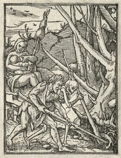 The Dance of Death: Expulsion from Paradise; Adam Cultivating the Ground, by Hans Holbein the Younger