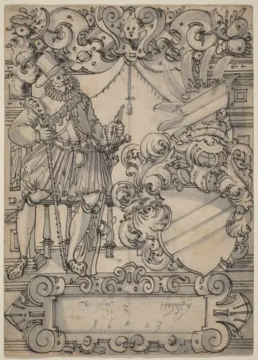 A Donor with a Coat of Arms (Schildbegleiter und Wappenschild mit Schrägbalken), by Hans II Jegli