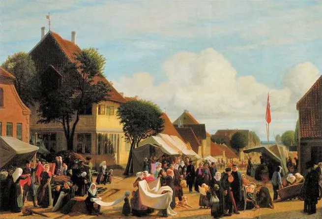 A Market Day in Fredericia, by Hans Jørgen Hammer, oil, 1856