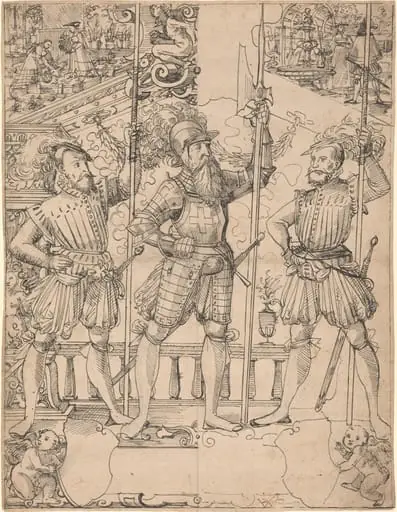 Halberdier and Two Pikemen, by Hans Jakob Plepp