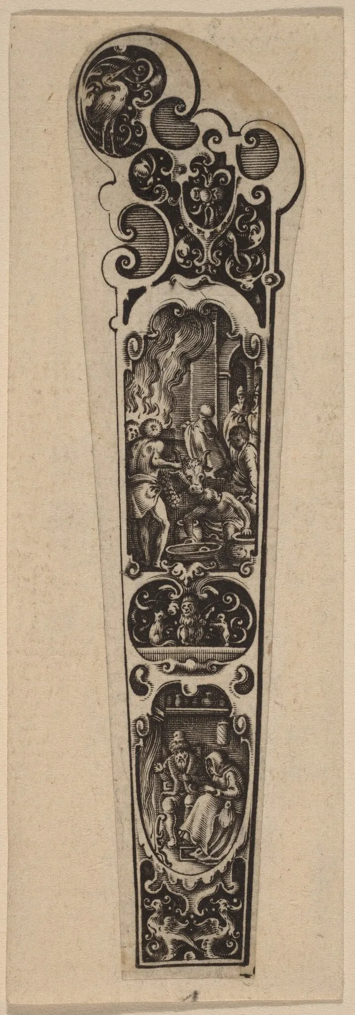 Handle for Knife or Fork, Ornamented with Figures, by Hans Janssen, ink, 1645