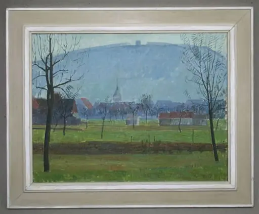 Hans Jauslin (1909-1958) - Malerei, Dorfkern Muttenz mit Wartenberg, by Hans Jauslin