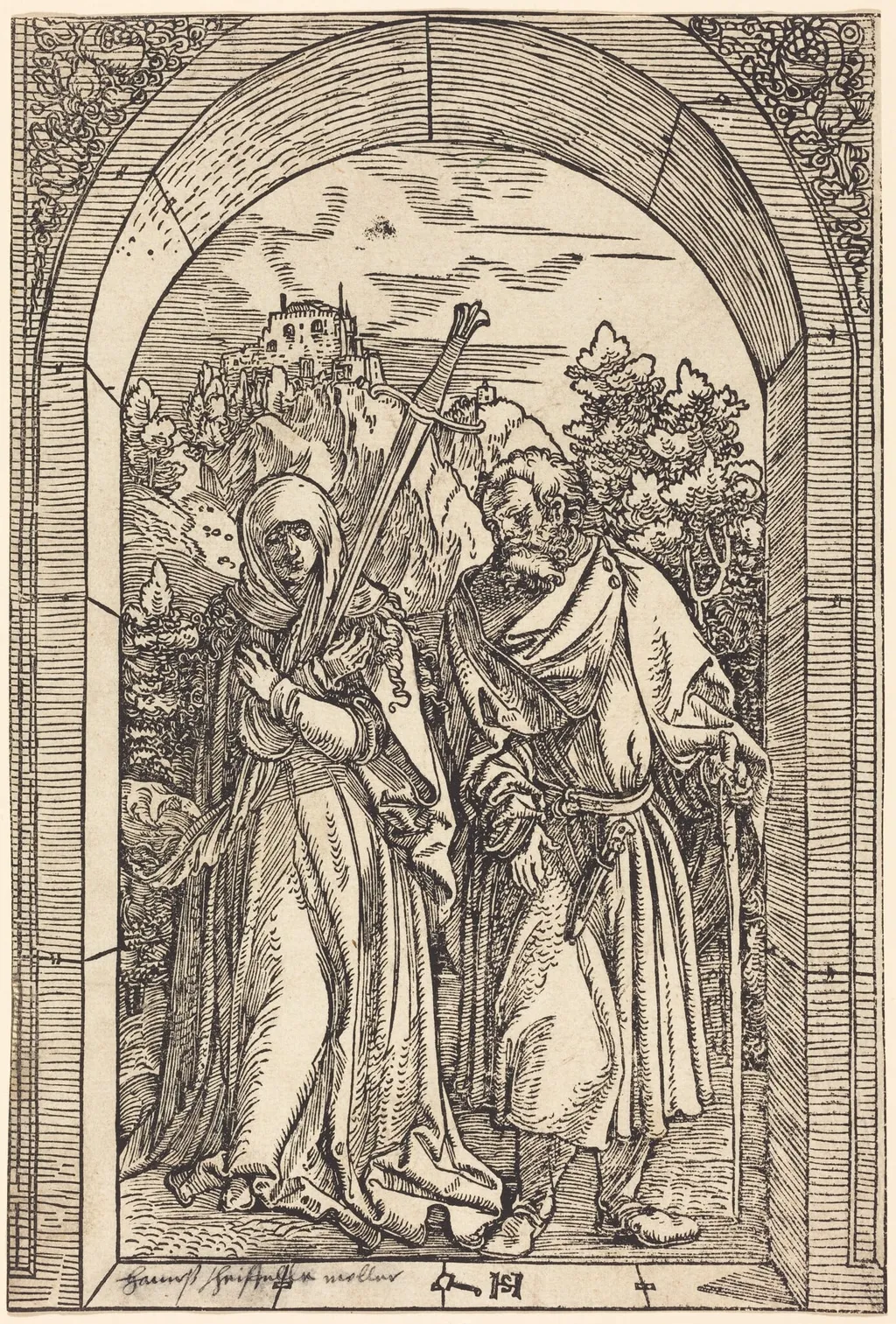 Mater Dolorosa and Saint Joseph, by Hans Leonard Schäufelein, ink, 1510