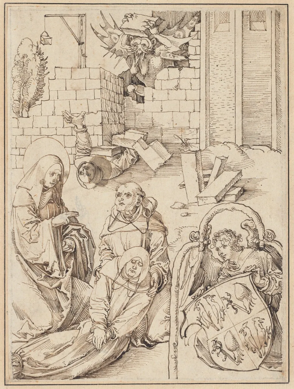 Saint Benedict Reviving a Monk Killed by the Devil, by Hans Leonard Schäufelein, ink, 1505