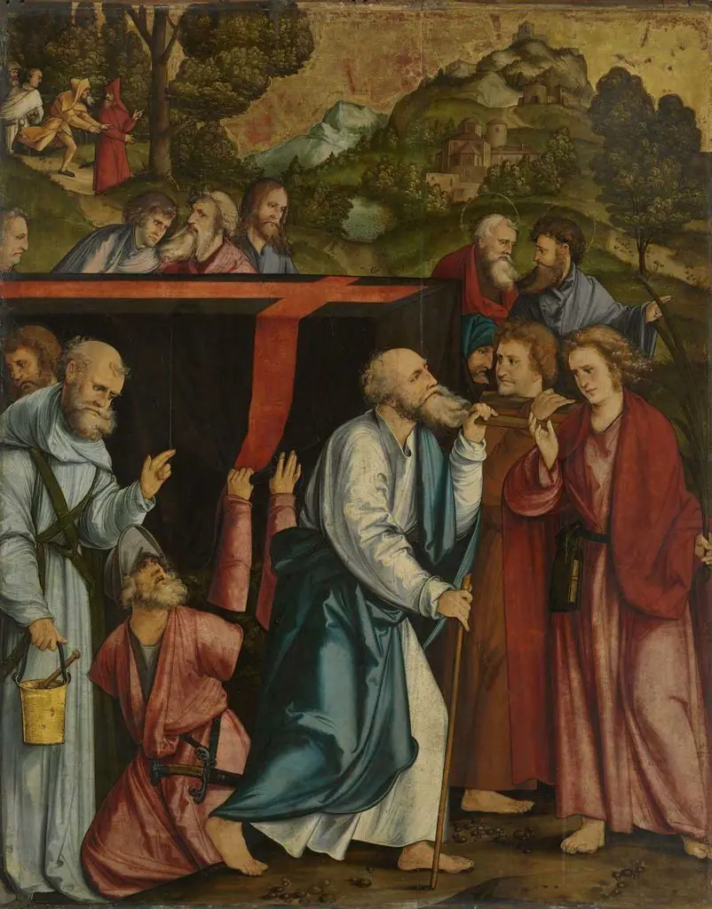 Christgartner Altar: Grabtragung Mariens Rückseite: Fall Christi auf das Kreuz, by Hans Leonhard Schäufelein