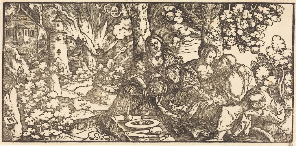 Lot and His Daughters, by Hans Leonhard Schäufelein, ink, 1530