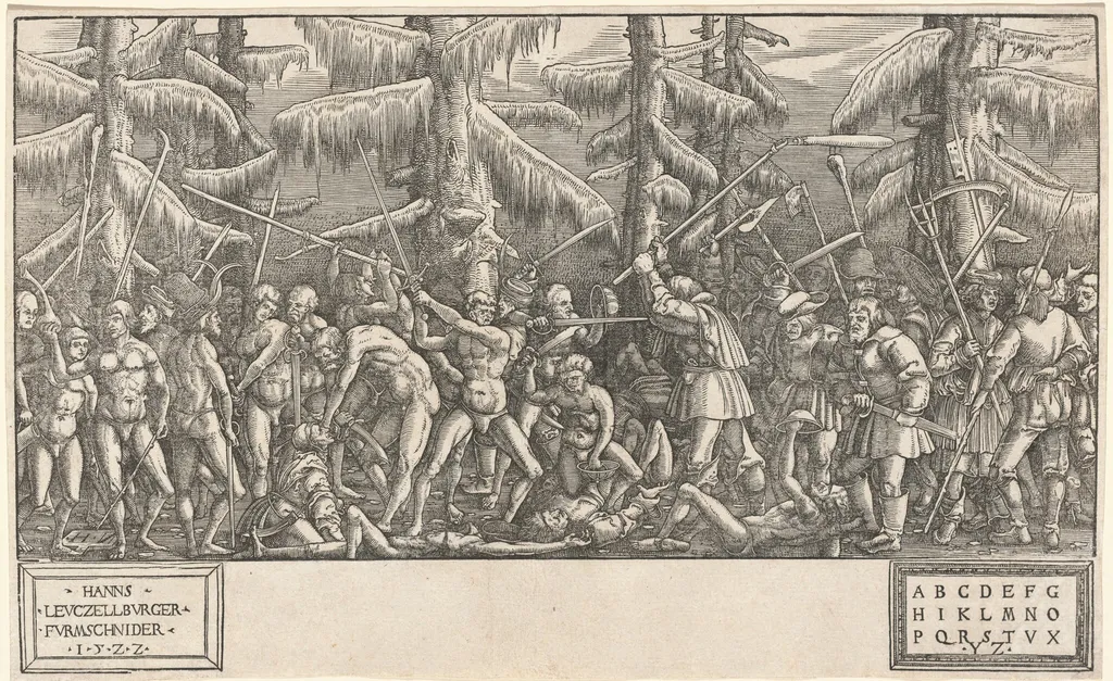Battle of Naked Men and Peasants, by Hans Lützelburger, ink, 1522