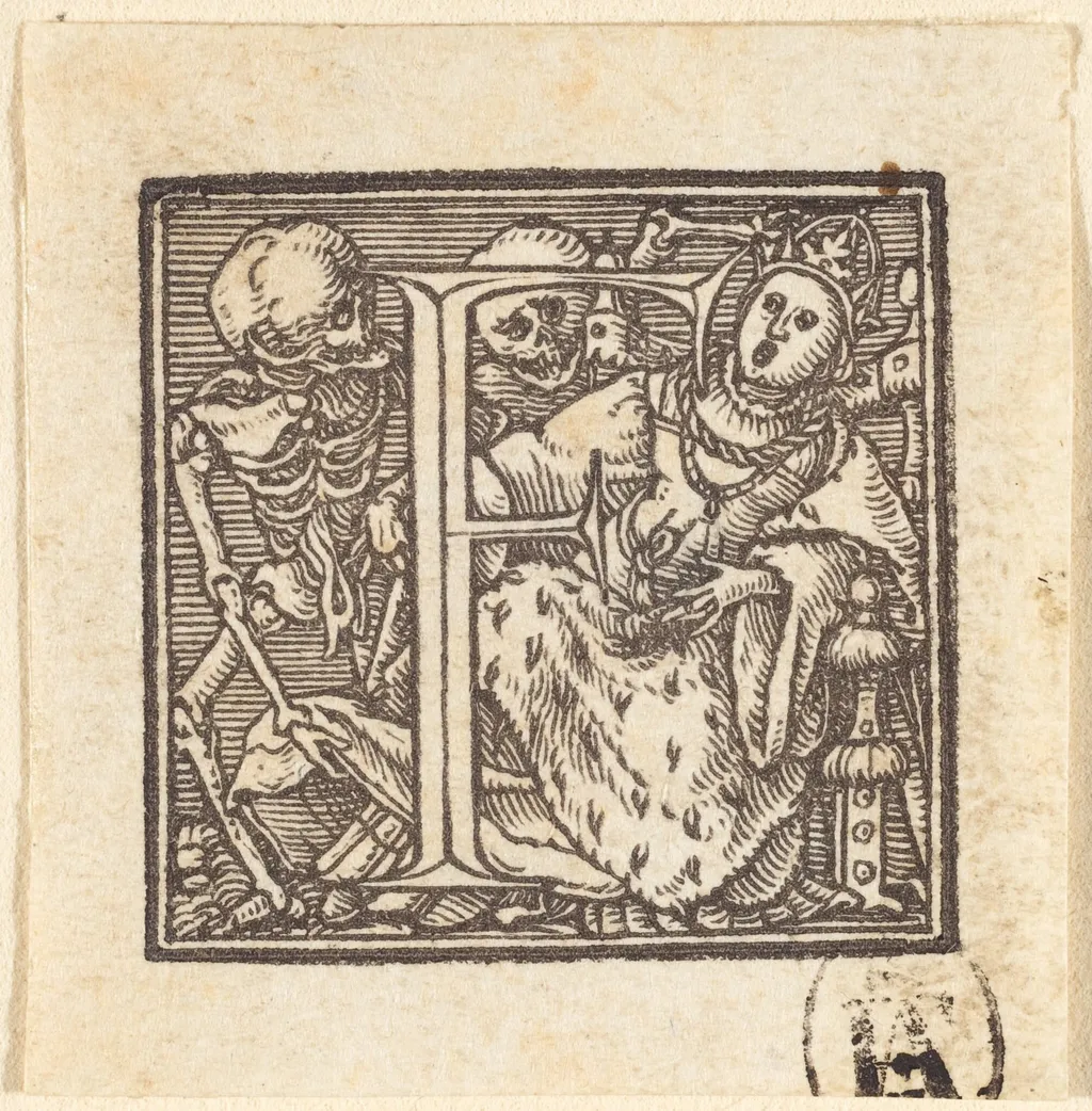 Letter F, by Hans Lützelburger, ink, 1523