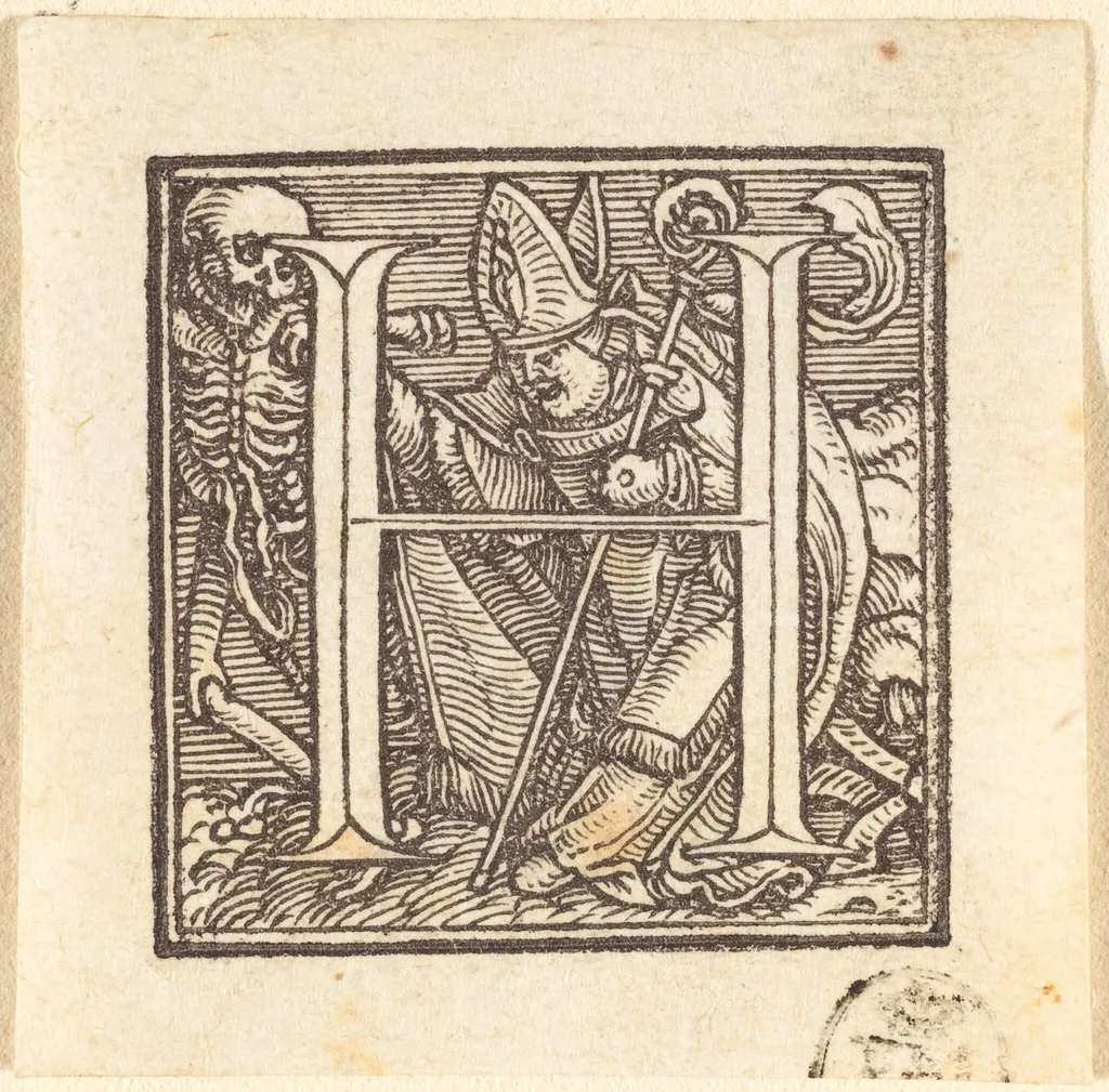 Letter H, by Hans Lützelburger, ink, 1523