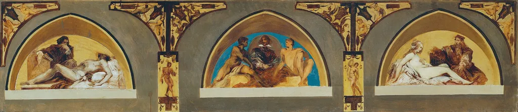 Murillo, Velázquez, Leonardo da Vinci, by Hans Makart, oil, 1891