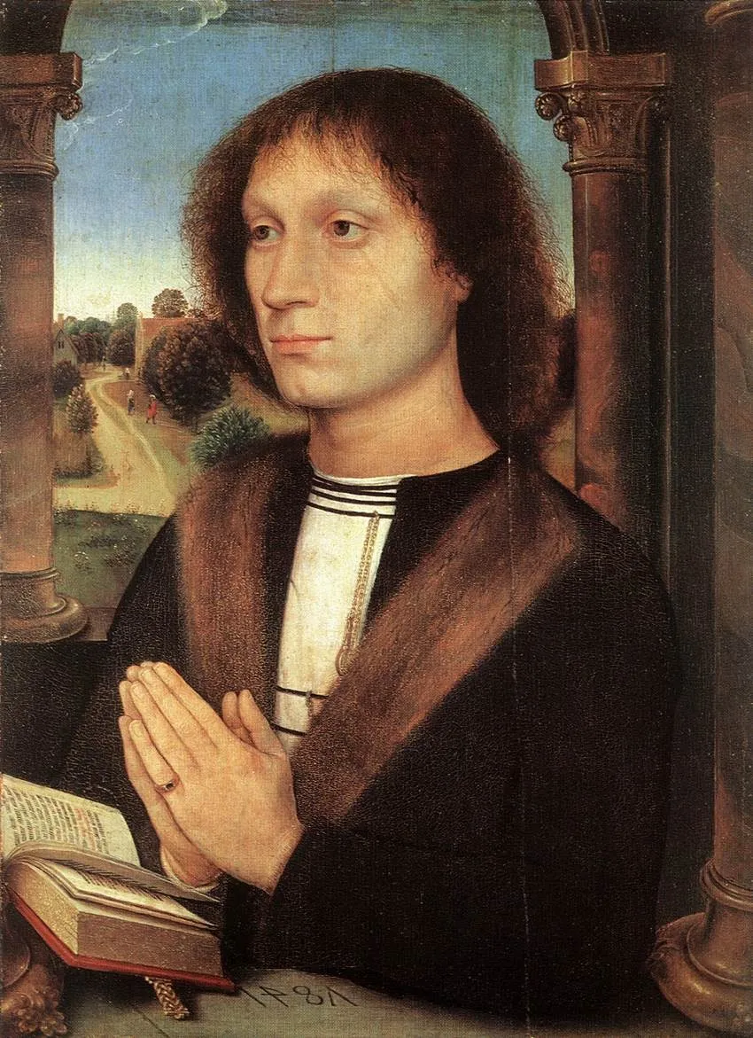 Benedetto Portinari triptych: Right wing, Portrait of a Praying Man, by Hans Memling, oil, 1494