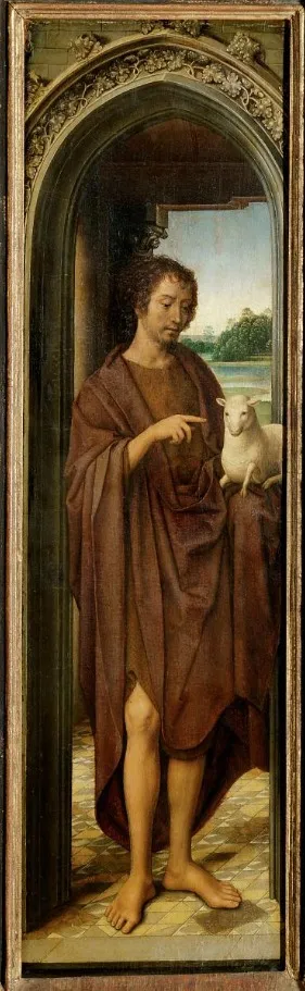 Innenflügel des Johannesaltärchen: Johannes der Täufer, by Hans Memling, oil, 1493