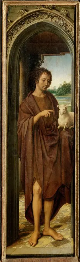 Innenflügel des Johannesaltärchen: Johannes der Täufer, by Hans Memling