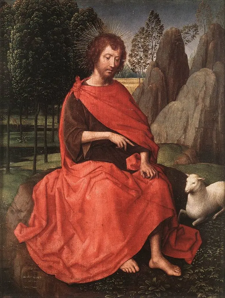 John de Baptist (recto); a skull (verso), by Hans Memling