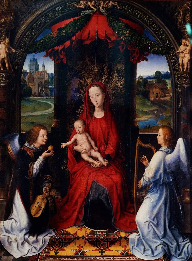 Madonna enthroned with child and two musical angels