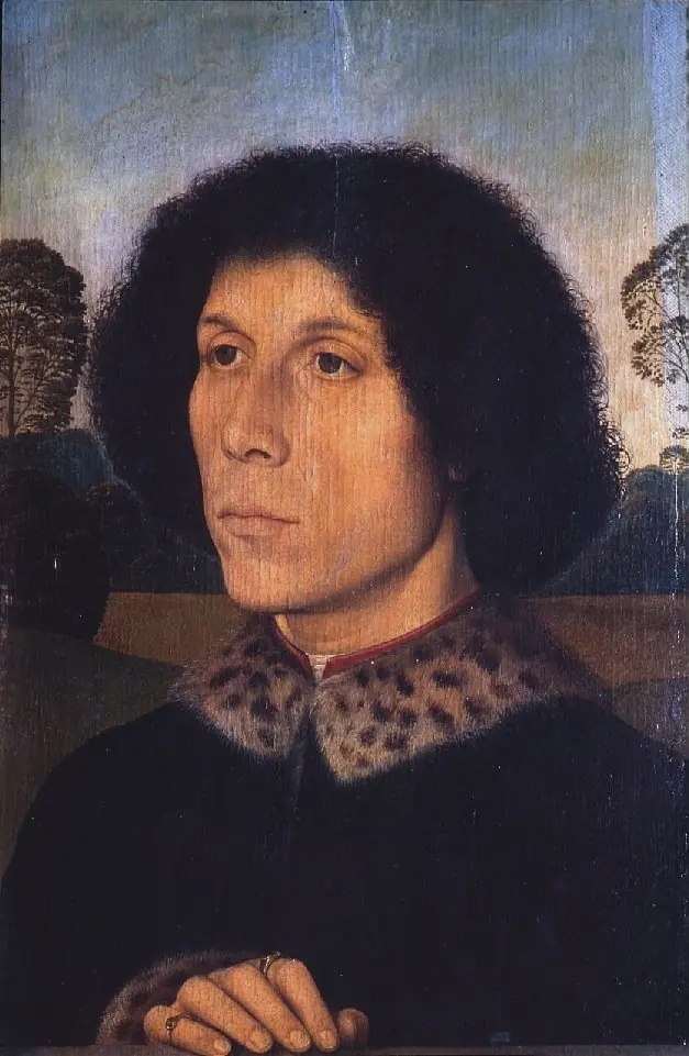 Portrait of an unknown Man in landscape, by Hans Memling